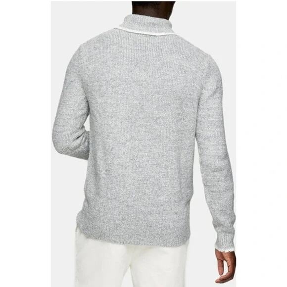 Topman Men's Tipped Roll Neck Sweater Large Heather Gray NEW Turtleneck Modern - Picture 2 of 8